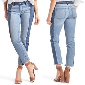Gap Two Tone Raw Hem Straight Relaxed Fit Jeans